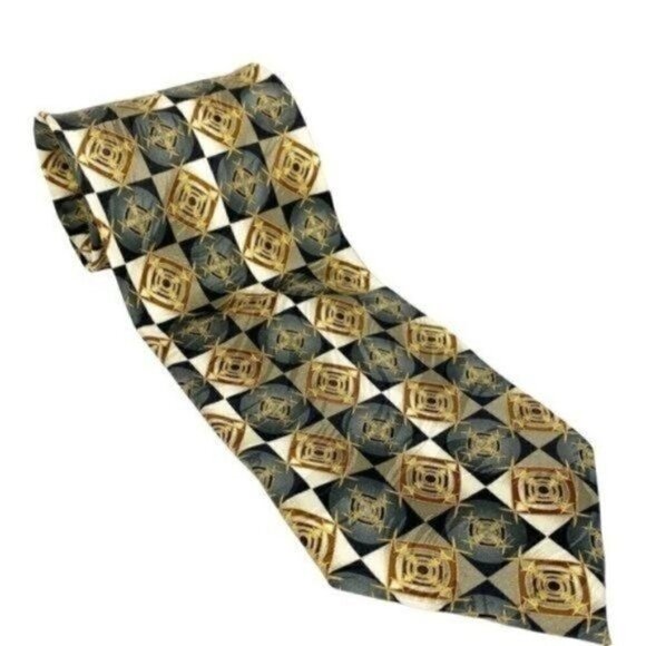 HANDMADE Geometric Silk Necktie - PEACOCK 100% Tie - Picture 1 of 8